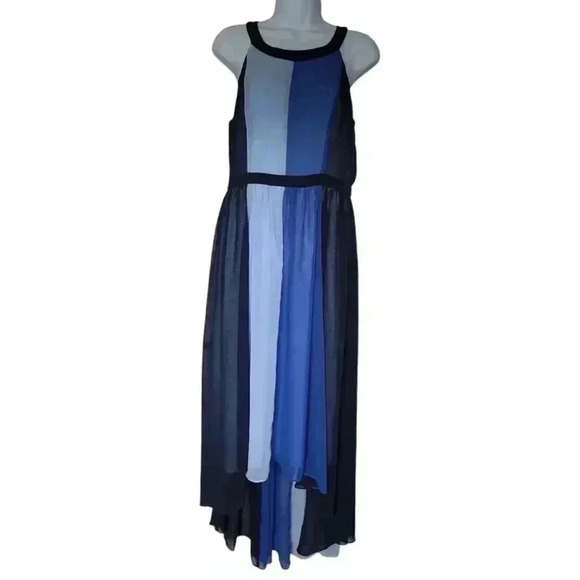 Modcloth Peachy Queen High Low Midi Dress Blue Colorblock Striped Zip Back Large - Picture 2 of 10